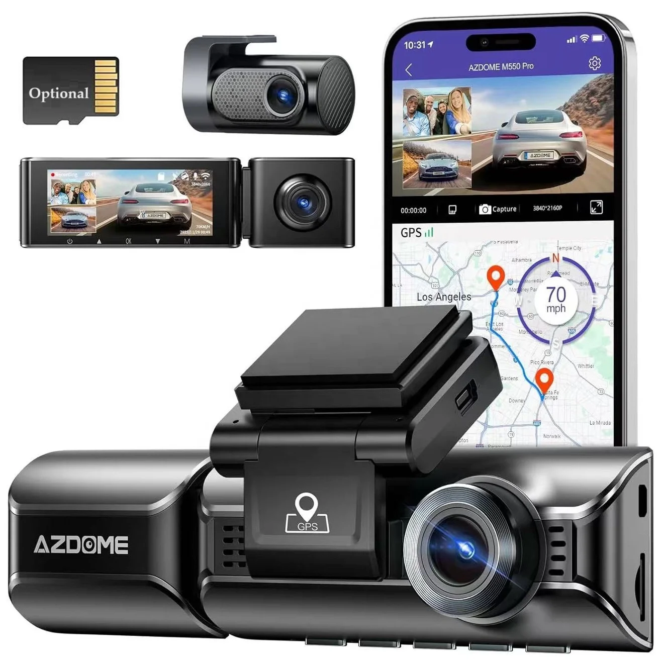 

AZDOME M550 Pro Driving Recorder 3 Channel Dash Camera Car DVR Built in 5G WiFi GPS IR LED Light Super Night Vision 4K Dash Cam