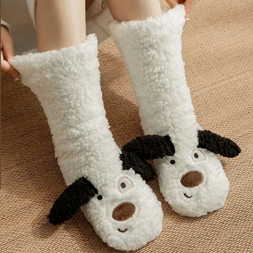 

Fluffy Sock Women Fuzzy Thermal Winter Warm 3D Dog Funny Cute Kawaii Non Slip Cartoon Sleeping Soft Comfy Floor Slipper Sock