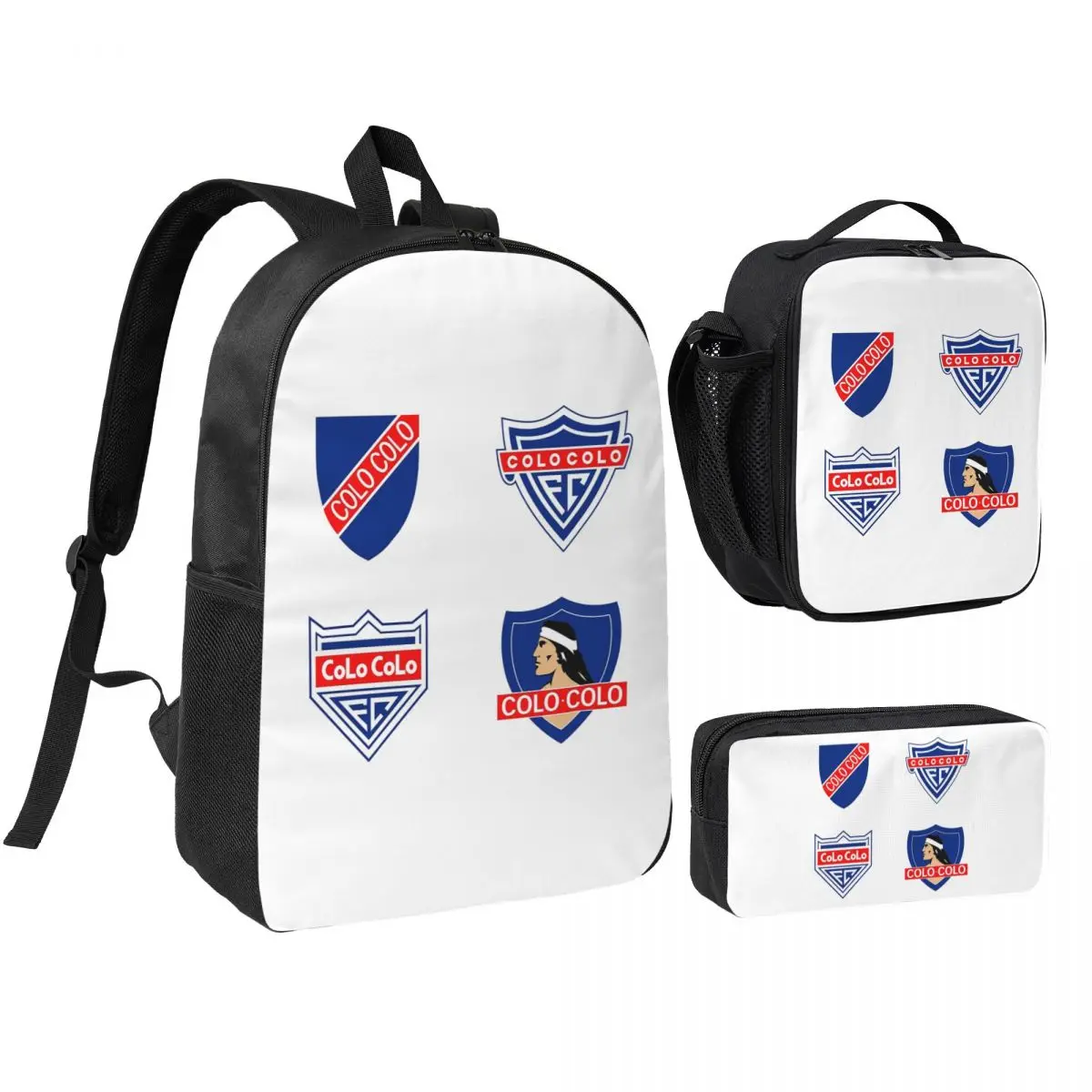 

Colo Colo Insignias Backpack Boys Girls BookBag School Bag Shoulder Bags 3ps Insulated Lunch Bag Pencil Case