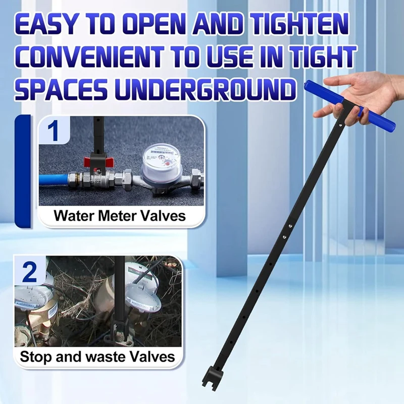 AC88 Water Meter Key Shut Off Tool 15-28 Inch T-Handle Removable Wrench with 4-Way Utilities Key Metal