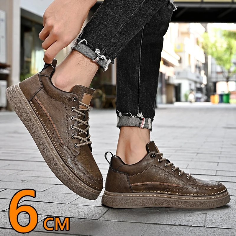 Men Booster Sneakers Chunky Elevator Shoes Height Increase Insole 6cm Man Lift Tall Leather Spring Autumn Fashion Lift Sports