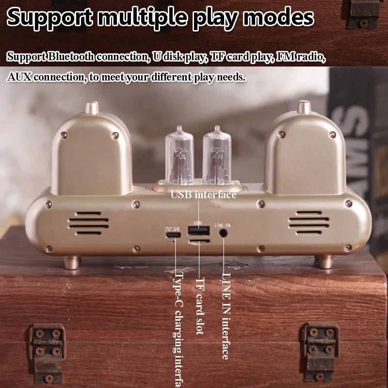 Portable Vintage Bluetooth Speaker Wireless Stereo Soundbar Wireless Music Player with Atmosphere Light Support FM TF USB AUX