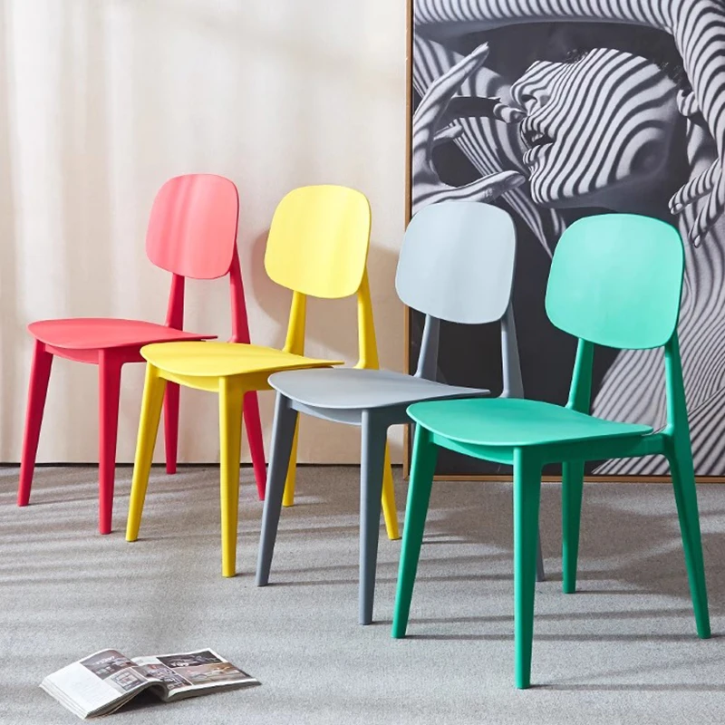 

Fashion Plastic Dining Chairs Children Office Waiting Gamer Dining Chairs Balcony Backrest Library Cadeiras De Jantar Furniture