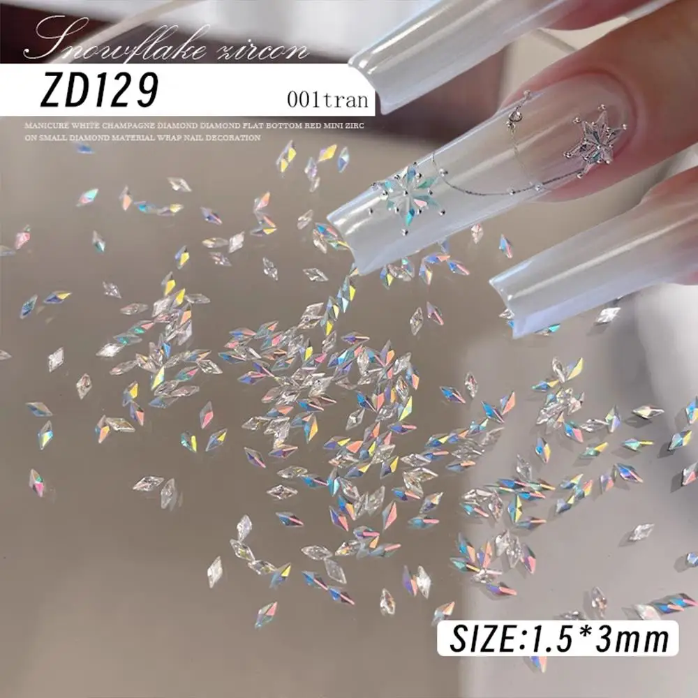 100 stks 3D Mini Sneeuwvlokken Diamant Nagel Charmes 1.5*3mm Fonkelende Ruit Zirkoon Nail Art Steentjes DIY manicure Accessoires 1
