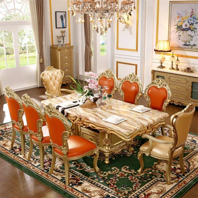 European marble dining table rectangular villa dining table gold table champagne gold