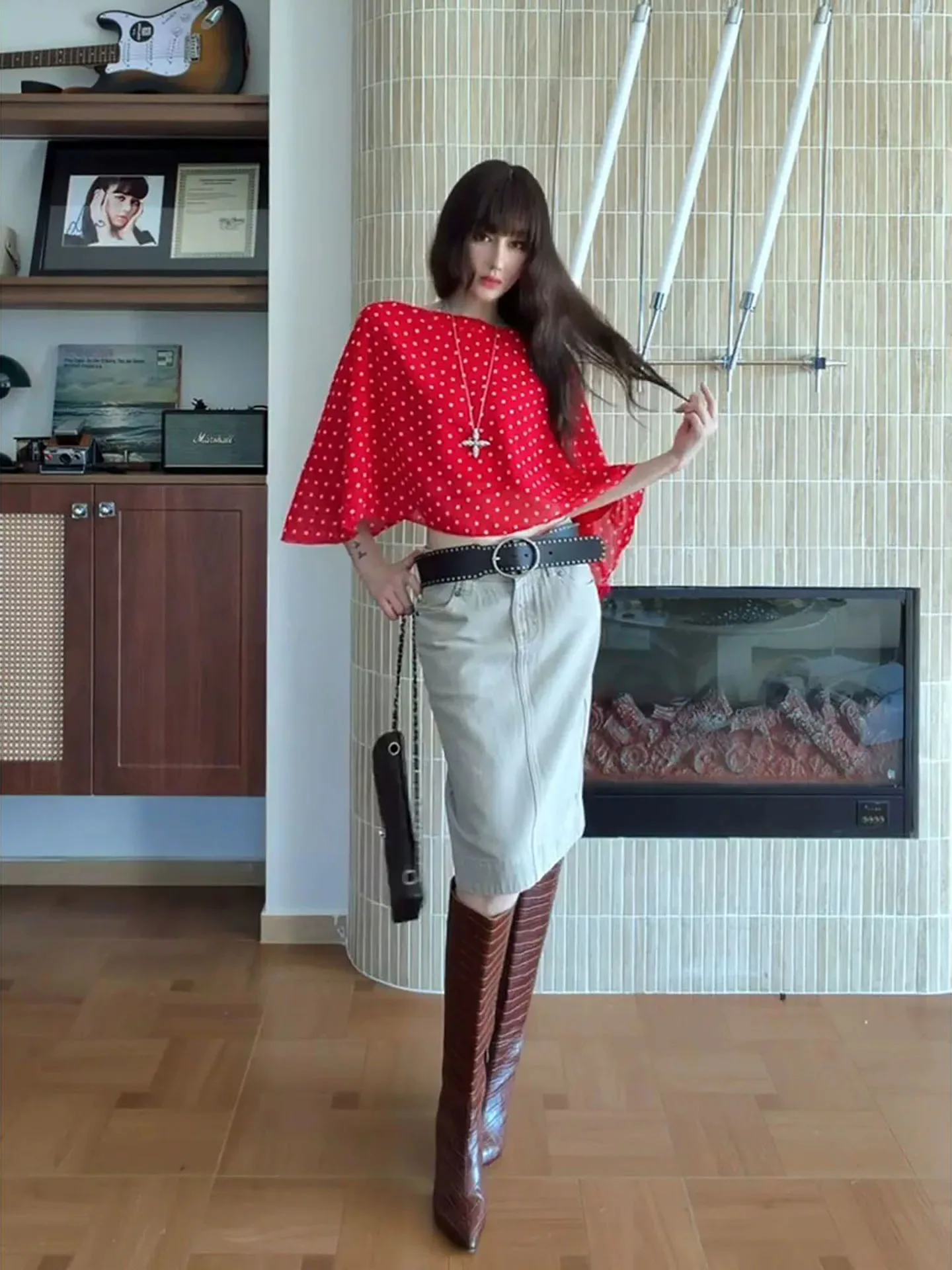 Red Polka Dot One-Piece Scarf Curtain Women's Multi-Ways Cowl Neck Shawl Strap Halter  Skirt Large Scarf Casual Style