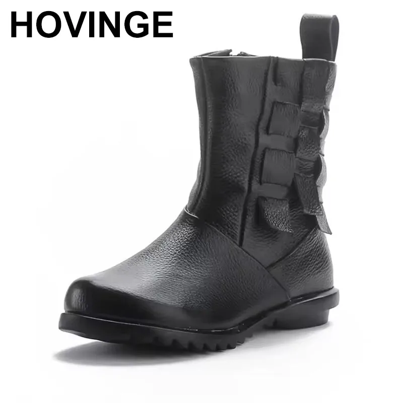 

Autumn/Winter Fashion Women Genuine Leather Warm Ankle Boots Lady Soft Comfortable Side Zip Flat Shoes Women Short Boots