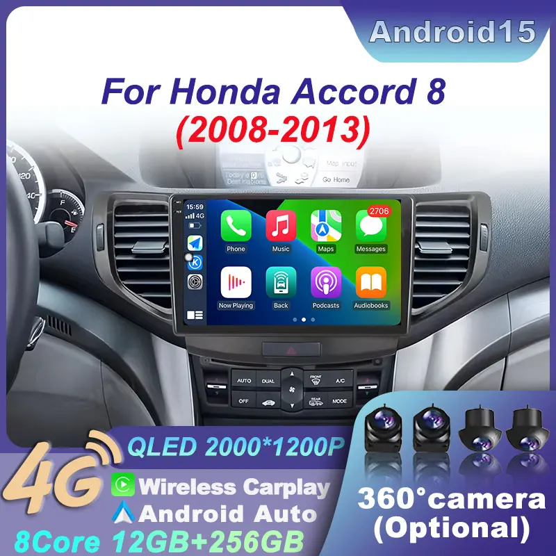 

For Honda Accord 8 2008-2013 Android 15 4G+WIFI GPS Car Radio Player Stereo BT Multimedia Wireless Navigation Carplay Auto Video