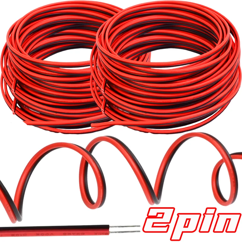 2PIN Electrical Wire Tinned Copper PVC Insulated Red Black Cable for Single Color LED Strip Light Extension Wire 22AWG