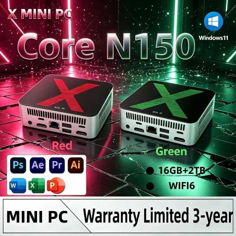 2026 Intel Core N150 Hot New Mini Work PC 16GB RAM 1TB/2TB SSD WiFi6 BT5.2 Win11 4K HD Remote Office Host