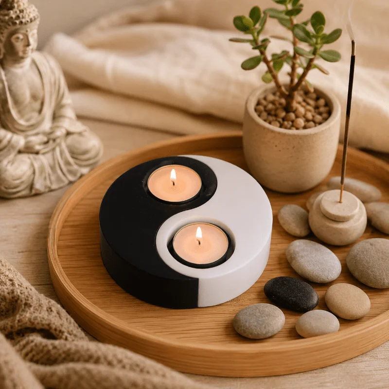 Black & White Aromatherapy Candle Holder, Minimalist Yin-Yang Design, Home Decor Ornament for Tea Room & SPA Room, Elevate Space