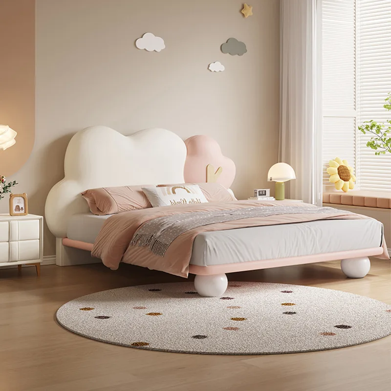 

Modern Design Single Child Bed with Solid Wood & Real Leather Frame Comfortable Bedroom Bedding Set Luxury Feature by Tree Model