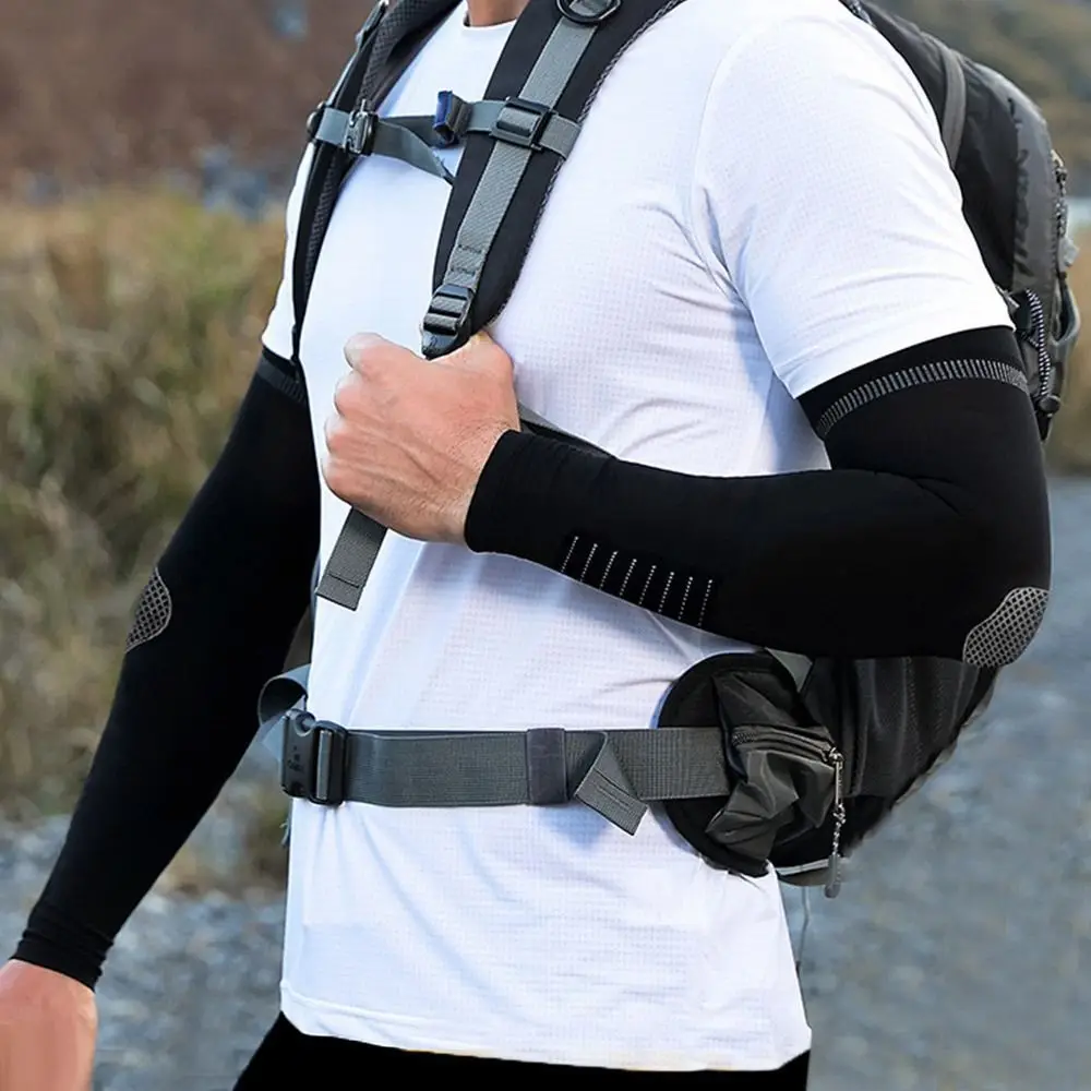 Mangas de protección solar de seda de hielo para hombre, protectores de brazos deportivos elásticos absorbentes para el sudor, transpirables, de secado rápido, 2 uds.