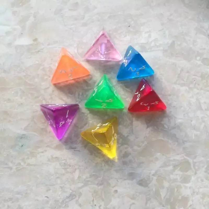 10PCS 10 Colors 20mm Transparent Clear 4 Sided D4 Dice triangle triangular pyramid Dice for RPG TRPG Board Game Accessories