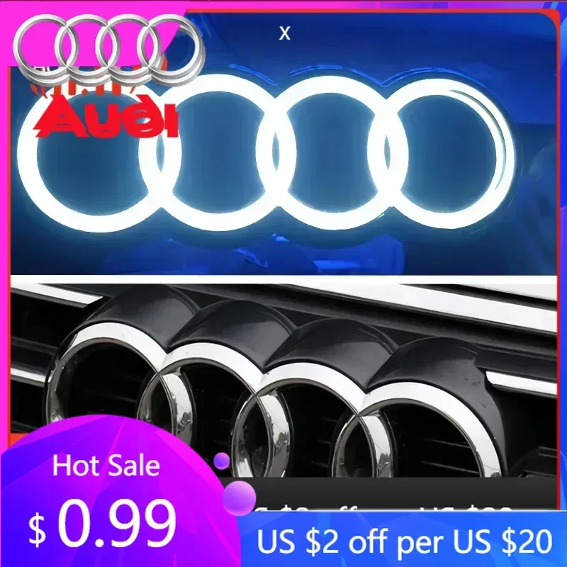 

Декоративные колпаки на колесные диски для Audi, светодиодная подсветка передней решетки радиатора с логотипом, статическое белое свечение, 249, 273, 285 мм, для Audi A3, A4, A5, A6, A7, A8, S3