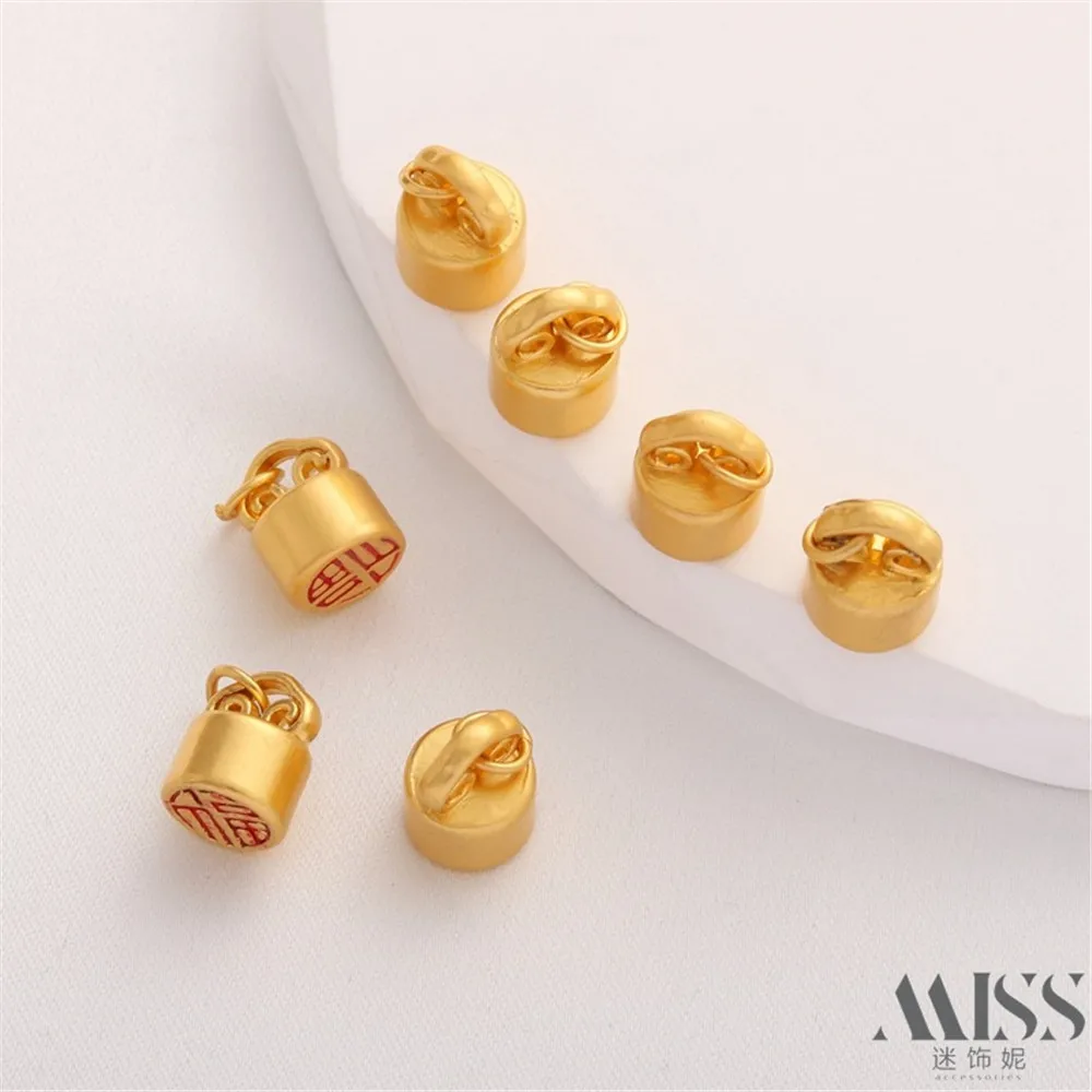 

Gold Color Lucky Character Cylindrical Small Seal Pendant DIY Bracelet Necklace Pendant Sand Gold Jewelry Accessories