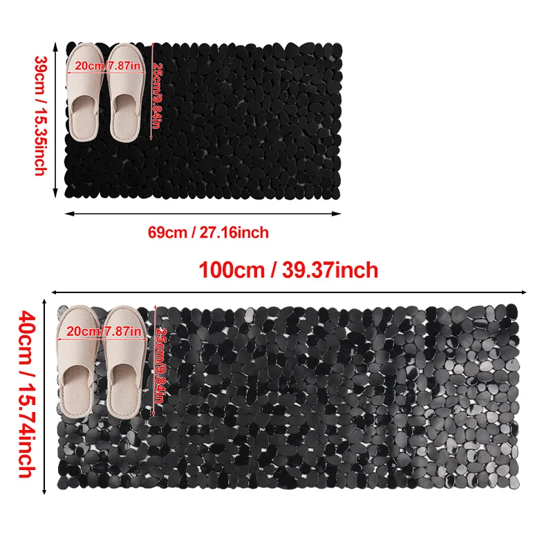 cobblestone Stone Bath Mat Slip-Resistant Pebble Design PVC Shower Mat with Suction Cup for Kitchen
