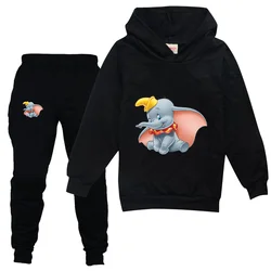 Dumbo Boys Girls Casual Thin Hoodies Black Pants Children Teen Outerwear Clothing Sets Kids Sportswear Suits