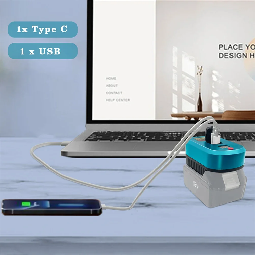 For Makita/Dewalt/Milwaukee/Bosch 18V Li-ion Battery Battery Adapter Charger With USB Type-C Input Output Charger Display Screen