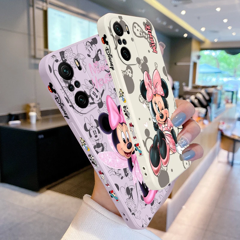 Disney Fashion Mickey Mouse For Xiaomi Redmi Note 13 12 12Pro 11 11S 11T 10S 10 Pro Plus Liquid Left Rope 5G Phone Case