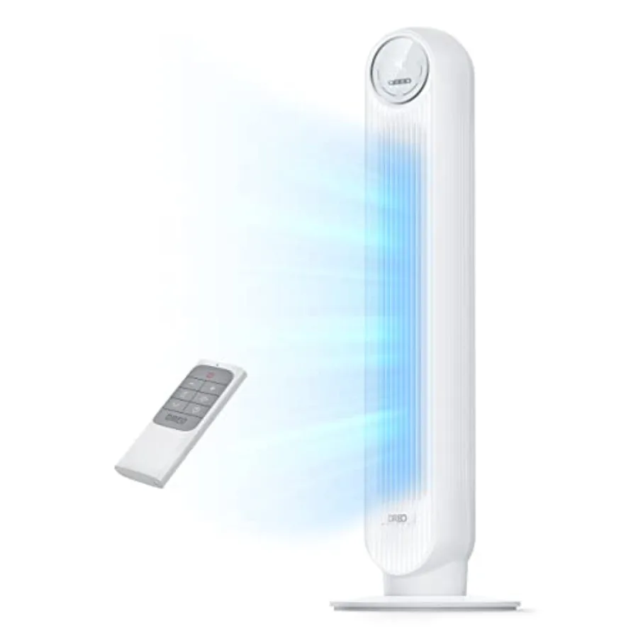 

Bedroom tower fan, white bladeless design with 25ft/s airflow, 90 oscillation, 4 speeds and 4 modes, 8H timer, ultra-quiet oper