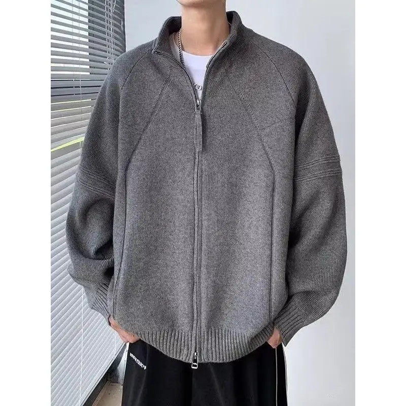 

Мужской вязаный кардиган-свитер American Sle с двойной молнией, повседневный, длинный, с воротником-стойкой, удобный, из полиэстера...