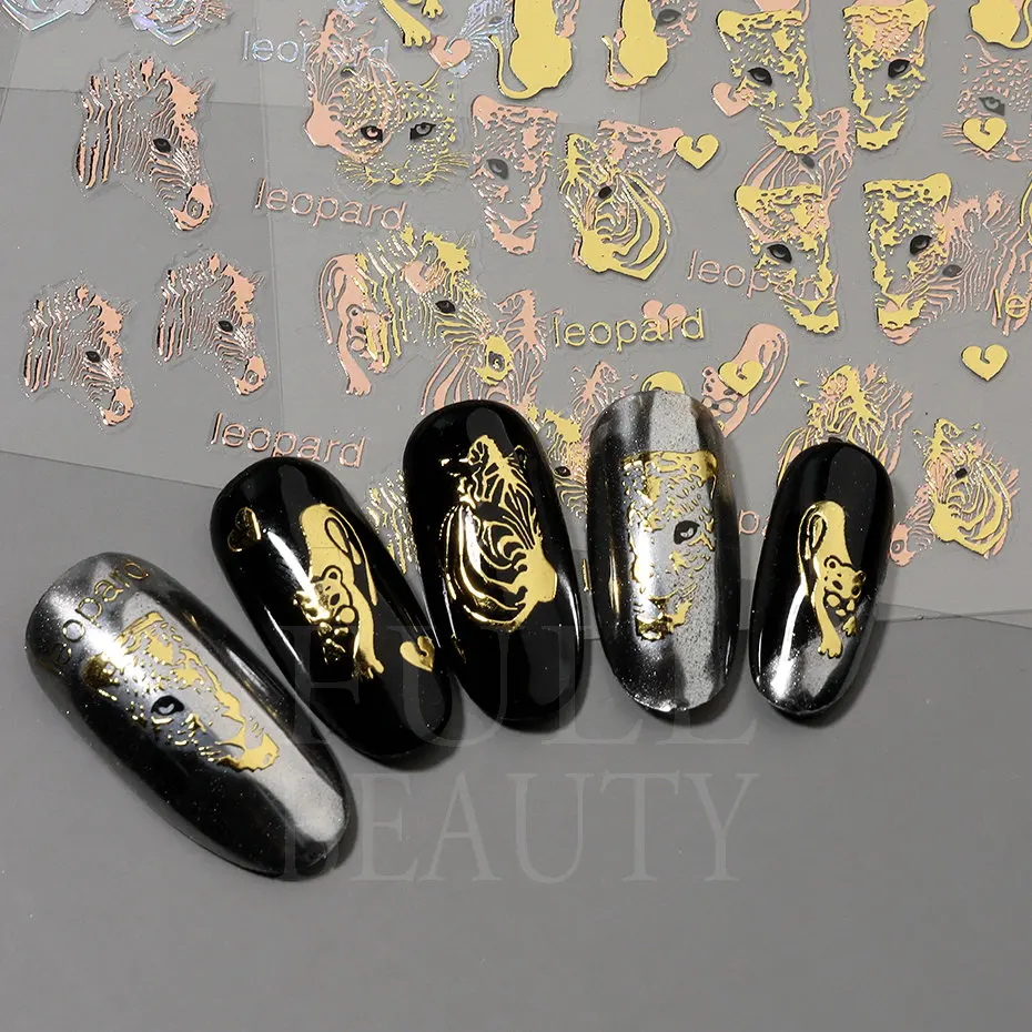 The Leopard Tiger Nails Stickers 3D Bronzing Rose Gold Black Zebra Wildlife Prints Manicure Sliders Nail Art Decoration #BTF-S08