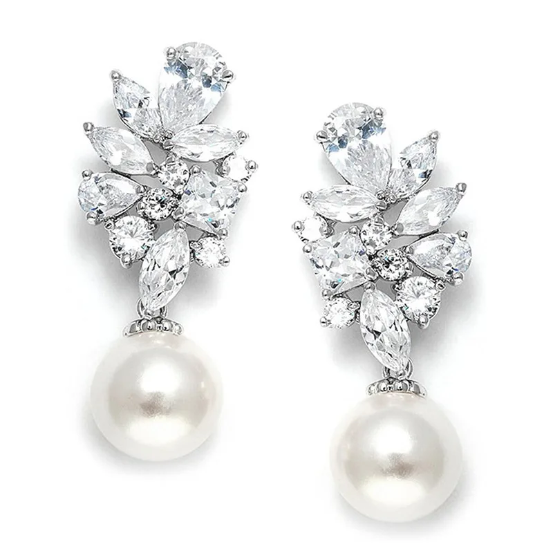 New European and American Light Luxury Earrings, Women's Pearl Flower Water Drop Jewelry, High End Evening Dress Accessories