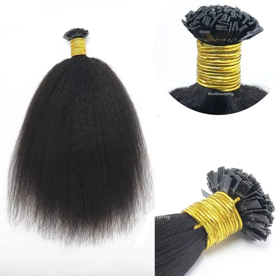 Kinky Straight Flat Tip Human Hair Extension Mongolian Remy Hair Coarse Yaki Pre Bonded Keratin Fusion K Tip Hair 100g 100Pcs