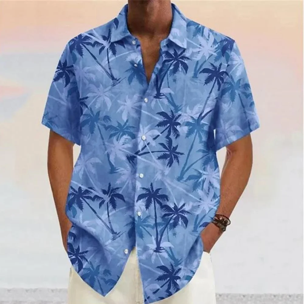 

Coconut Tree Pattern Shirt Outdoor Hawaii Vacation Street Short Sleeved Men's Clothing Fashionable Casual Beach Style Men Shirt