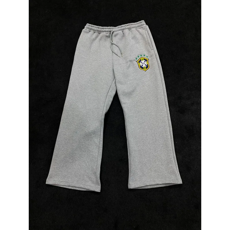 Y2K Winter Punk Hip-Hop Trendy Embroidery Pattern Casual Versatile Drawstring Waist Jogging Pants Straight Couple Sport Trousers