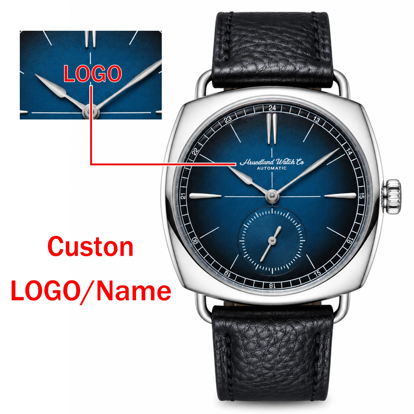 Personalisierte Uhren für Herren mit Automatikwerk ST1701, Kissen-Gehäuse, retro-quadratischer Form, klassischem Zifferblatt mit Logo, DTY – ideales Geschenk