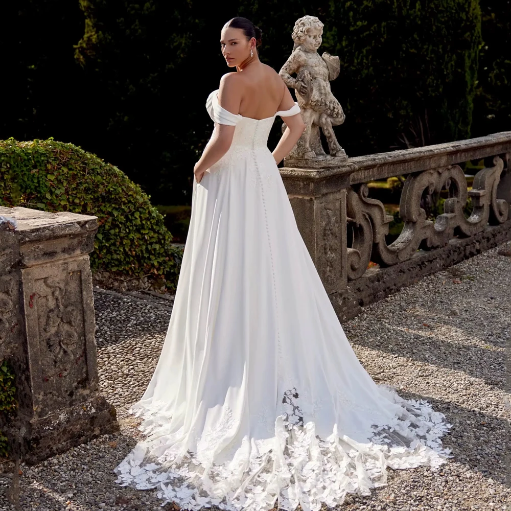 Customized ALine Plus Size Gowns Off Shoulder Sweetheart Weddng Dresses For Bride Modern Soft Satin Appliques  Bridal Gown