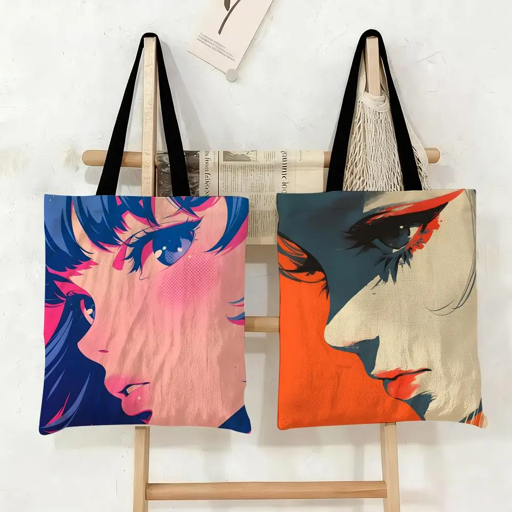 

Anime Girl Storage Bags Canvas Tote Bag Large Capacity Double-Sided Print Reusable Shopping Bag Eco-Friendly Shoulder Bag