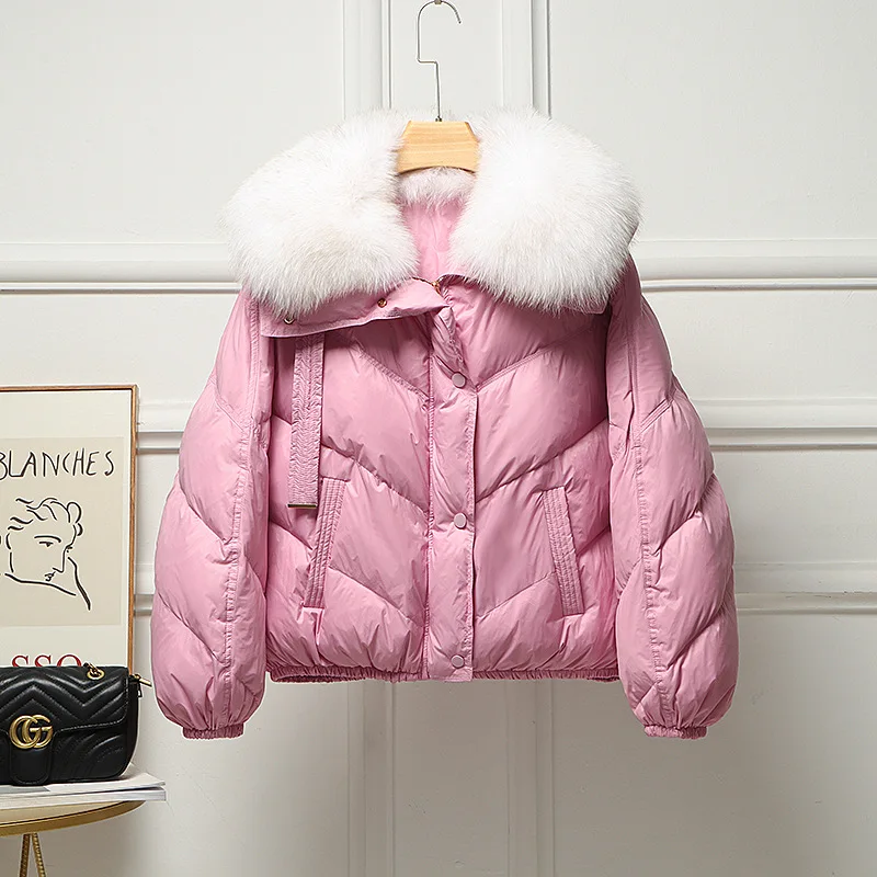 

2023 New Winter Big Fox Fur Collar Down Jacket Women Fashion Warm 90% White Duck Snow Outwear s712