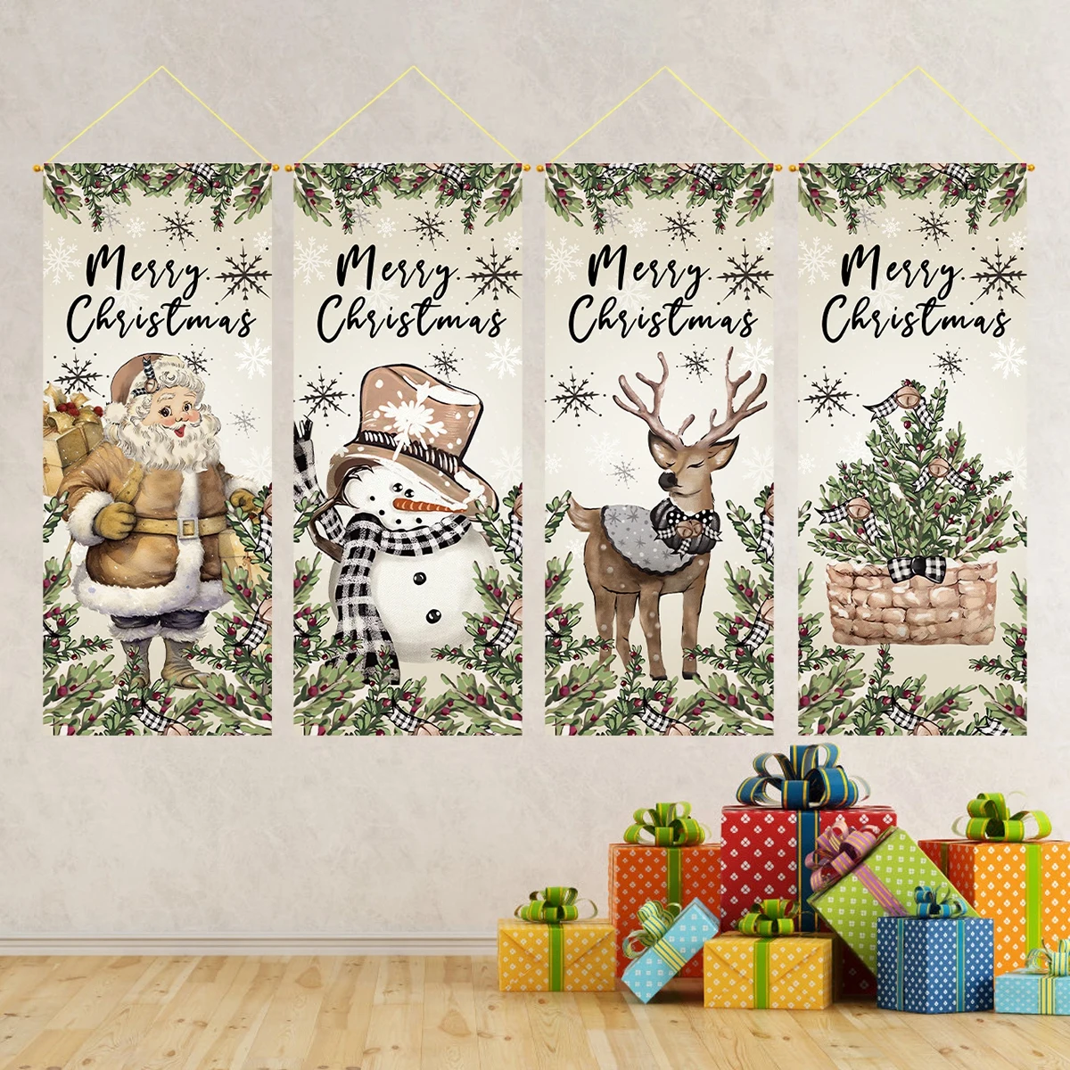 Christmas Hanging Flag Oranment Vintage Christmas House Pull Flags Hanging Decor 2025 for Home Party Fireplace Decorations 2026
