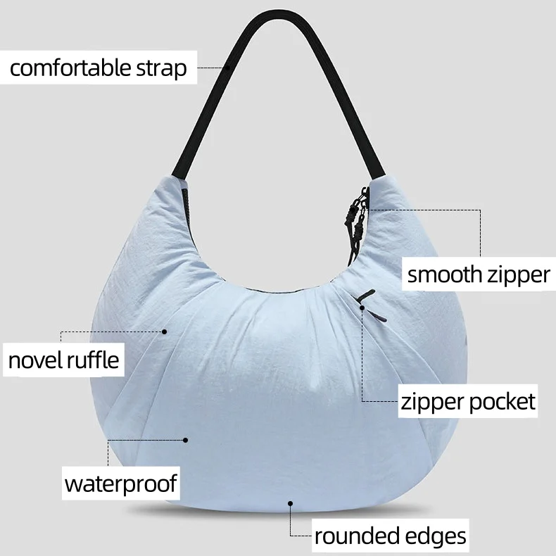 Yoga underarm bag with brand logo women crescent bag pleated hidden pockets waterproof croissant bag wide strap le pliage bag