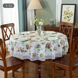 Top Sale PVC Waterproof Oil-proof Tablecloth Printed Round Table Cloth Wedding Party Decor Home Dining Lace Table Cover