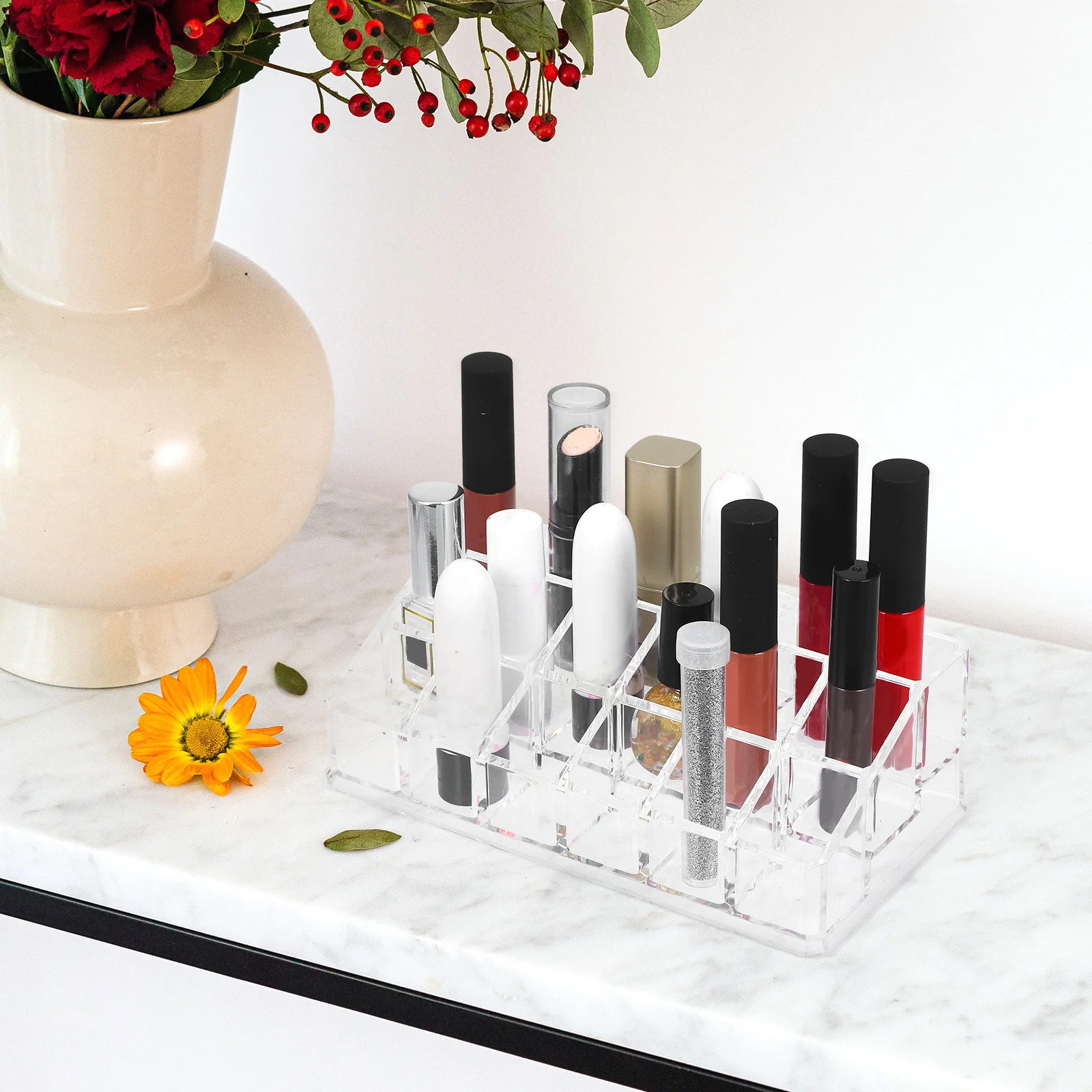 

2Pcs Lipstick Organizer Clear Desktop Storage Holder Transparent Lip Gloss Display Stand Makeup Rack for Bedroom Dresser