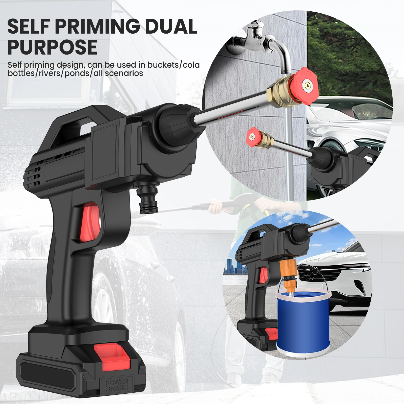 600W 30BAR Kabelloser Hochdruckreiniger Garten-Sprühpistole Wasch-Wasserreinigungsmaschine für Makita 18V Akku – Detail 3