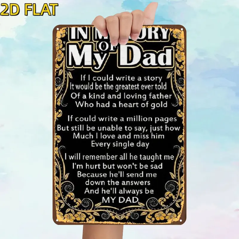 1pc,Retr In Memory of My Dad: A Heartfelt Tribute to a Loving Father Metal Iron Sign, Pre-Drilled Holes, Suitable for Indoor, Ga