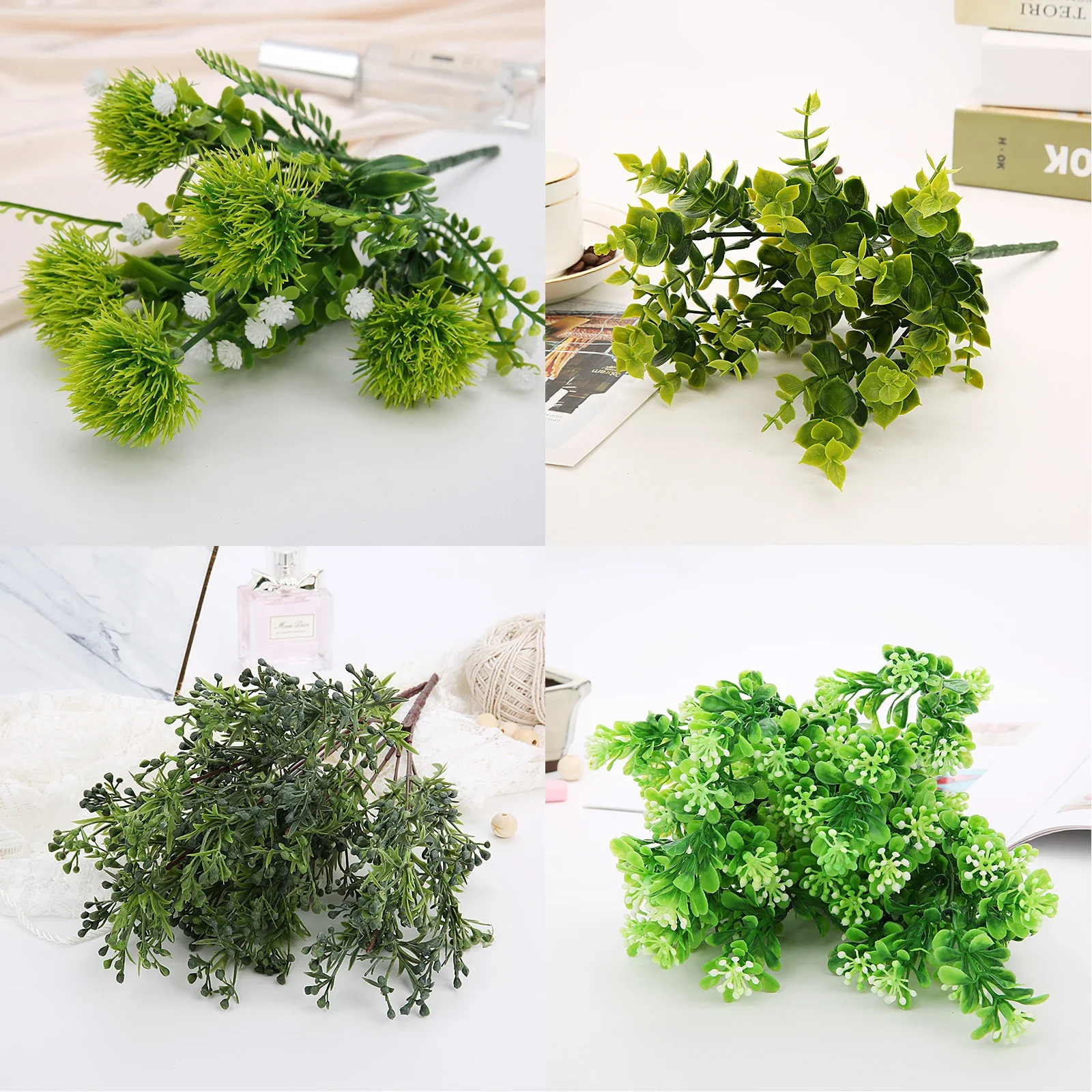 

7 Fork water grass Eucalyptus Plastic Artificial Plants Green Grass plastic flower Plant Wedding Home Decoration Table Decors