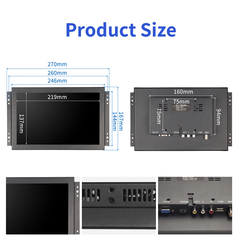 Outdoor HD 10.1 Inch Touch Screen Monitor IPS High Brightness1000 Nits Wall Mount LED Display HDMI VGA for Industrial/ Business