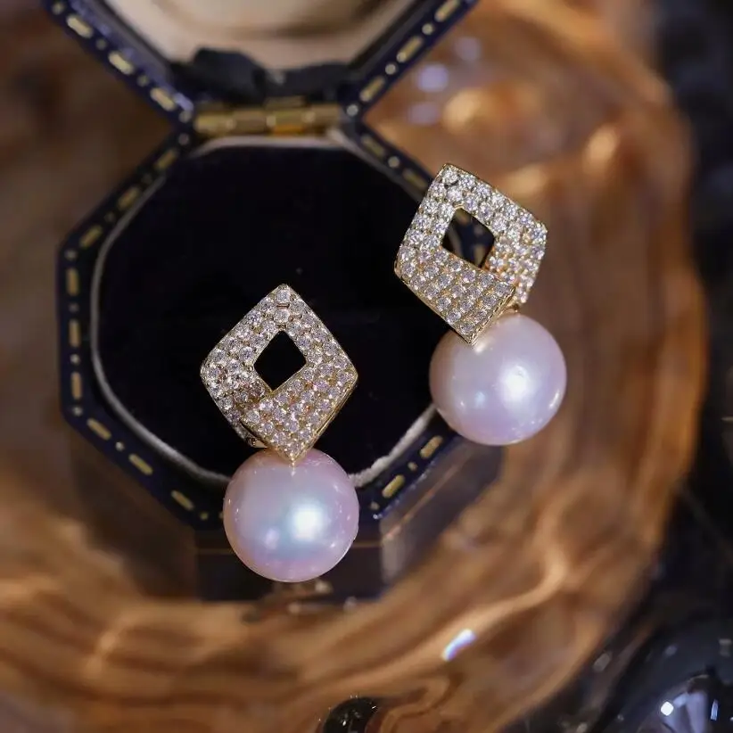 

gorgeous pair of 9-10mm 10-11mm south sea round white pearl dangle earring 925s