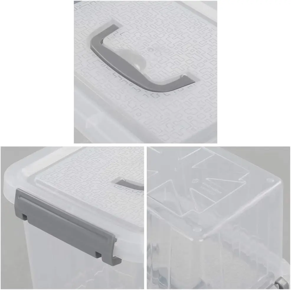 Caja de almacenamiento de plástico transparente, cerradura de 12 cuartos con tapa, paquete de 1