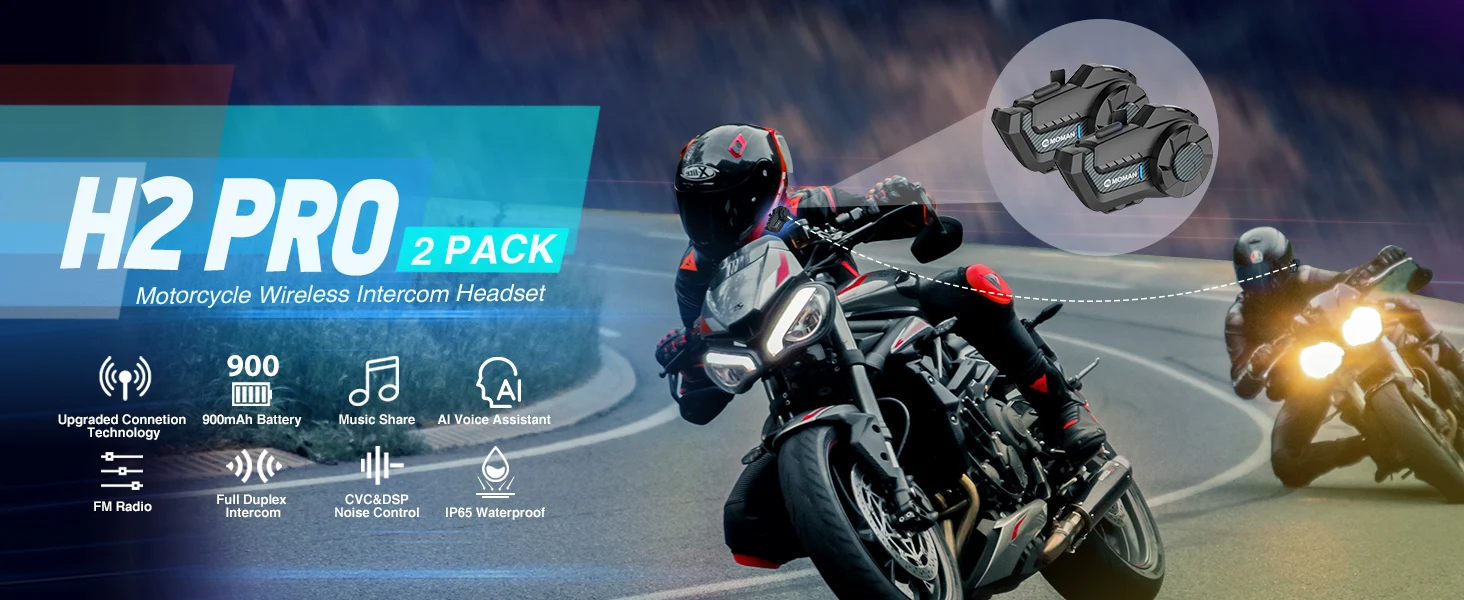 Moman Motorcycle Helmet Intercom Mesh Bluetooth Helmet Headset Moto Interphone Wireless 5.1 Communication System to 1000M Radio