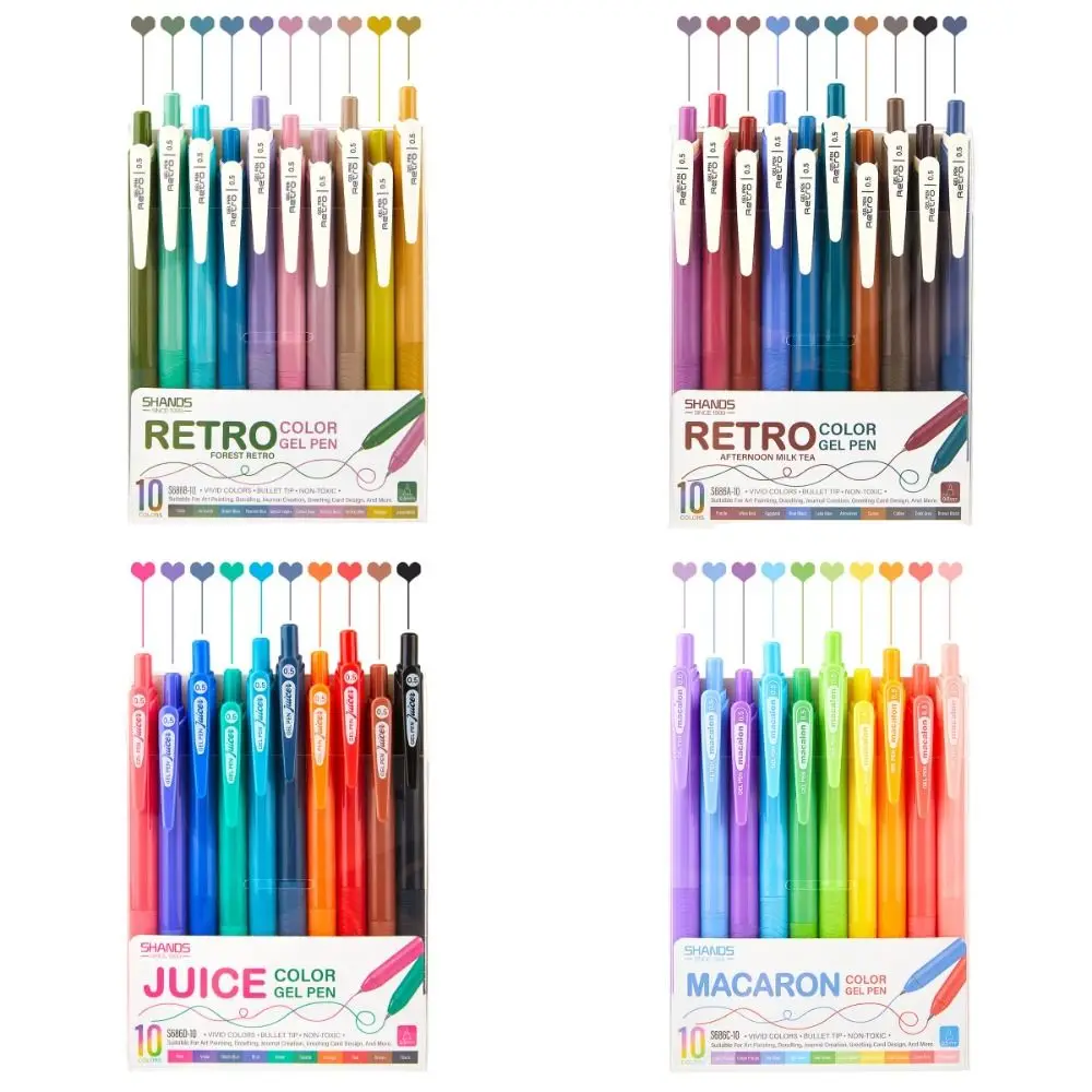 10 шт., выдвижная цветная гелевая ручка с тонким кончиком, быстросохнущая художественная ручка для рисования, канцелярские принадлежности, 0,5 мм, студенческая ручка для рисования, ручка для рисования