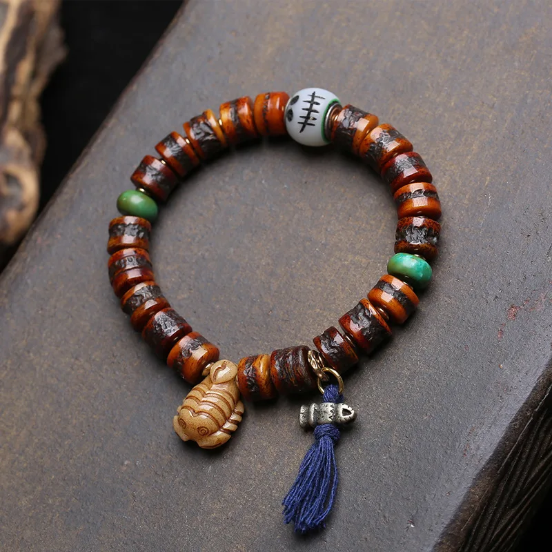

Tibetan-style yak bone bead bracelet, antique Buddhist prayer beads, single-strand, hand-polished, beaded, craft item by Adai