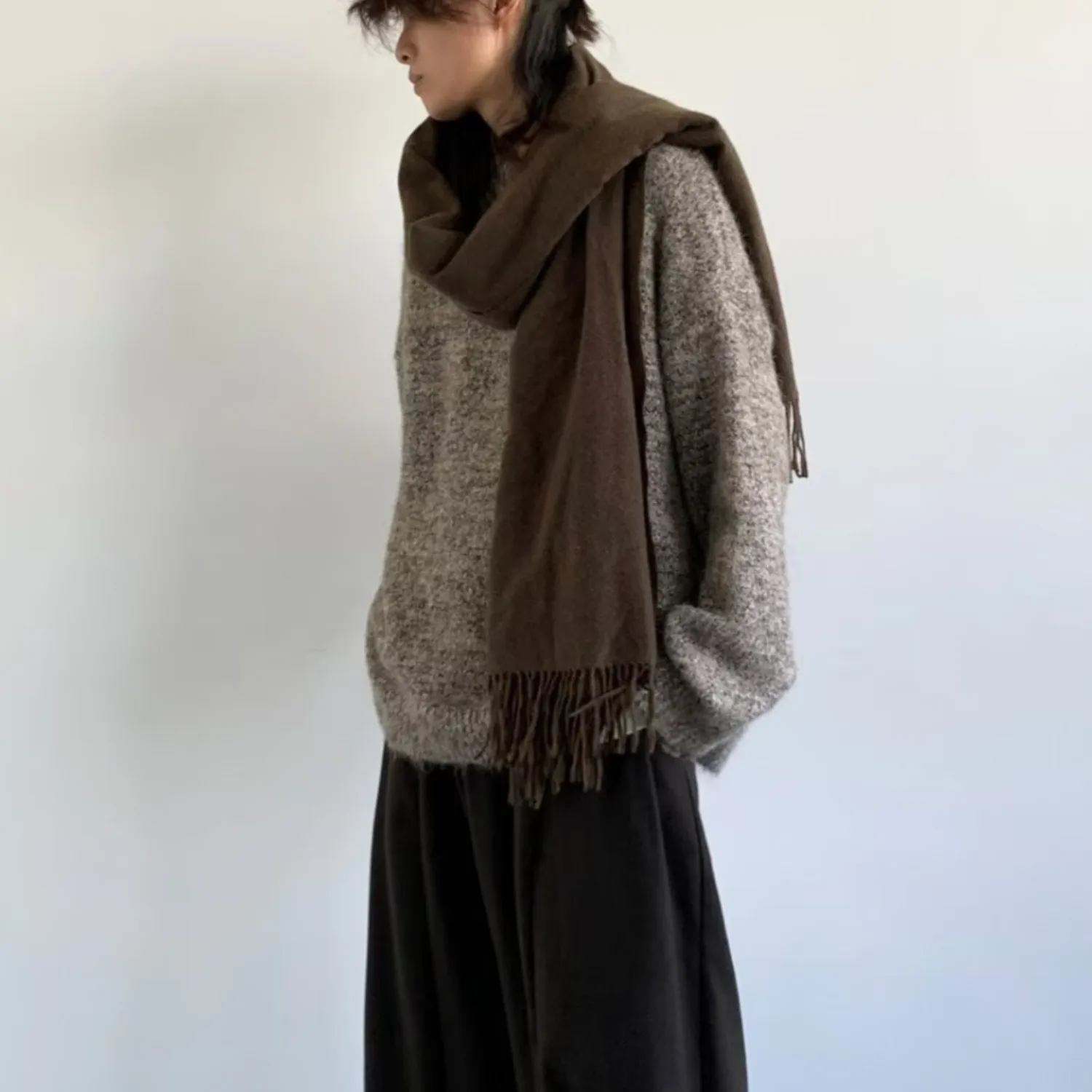 

Loose Neutral Knitted Sweater Pure Color Japanese Sle Winter Casual Polyester Fiber round Ne Long Sve for Youth Men Women