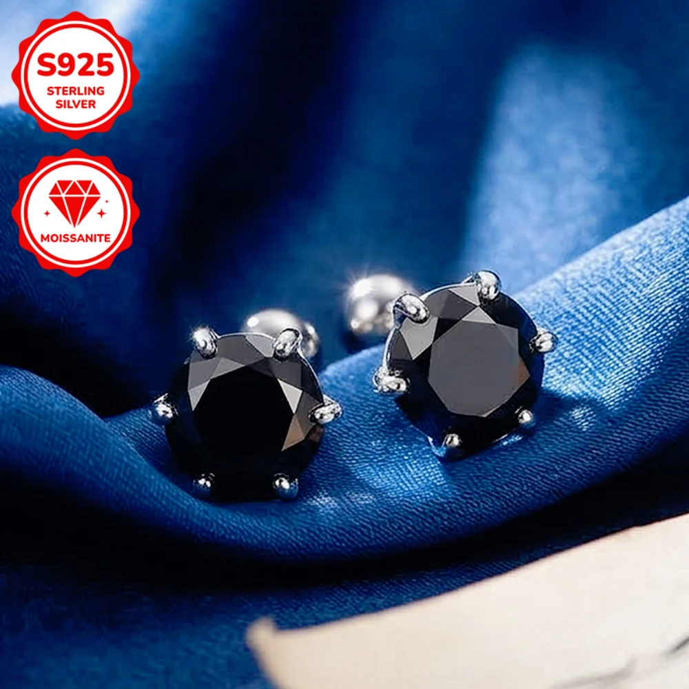 

1 Pair 0.5/1/2Carat S925 Silver Synthetic Moissanite Stud Earrings, Unique Stud Earrings, Hip-hop Style Stud Earrings